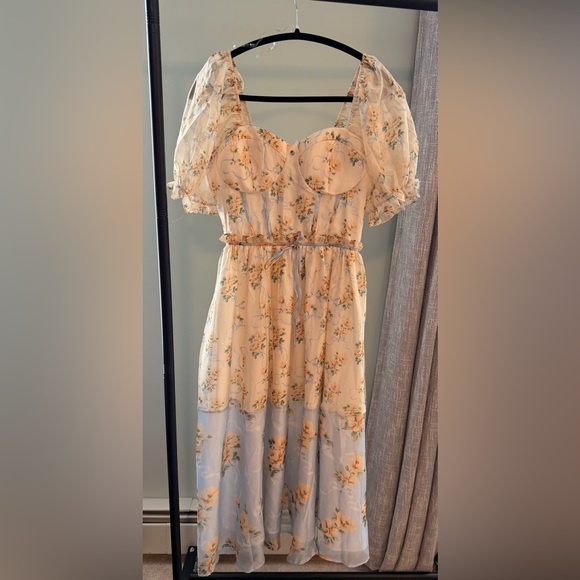 Main Strip Dresses & Skirts - LOVE SHACK FANCY vibes Main Strip Floral Dress in Cream and blue